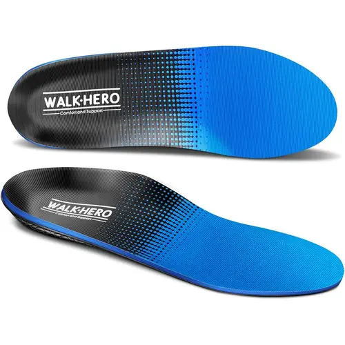 Walkhero Plantar Fasciitis Pain Relief Insoles - High Arch Support Orthotic Inserts with Deep Heel Cradle, 3D Soft Dry Foam, Breathable Cushioning, Anti-Fatigue, Height Boosters for Flat Feet, All Purpose, Lightweight, Sports, Camping Insoles, Insoles For