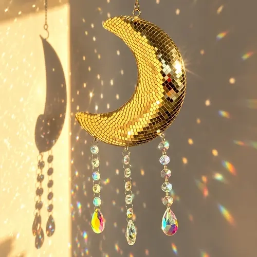 Disco Crystal Moon Pendant, Reflective Mirror Ball Decor, Retro Disco Chain Hanging Ornament, Porch Garden Decoration, Garden Wall Festival Decoration, Bedroom, Dorm, Patio Gift