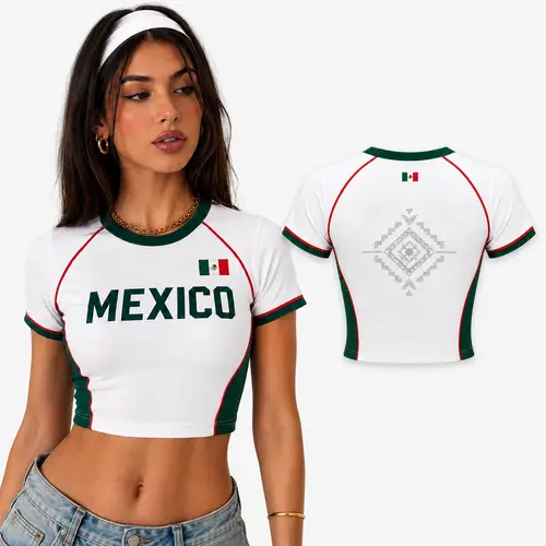 Women's Form-Fitting Mexican Heritage Crop Soccer Jersey - Breathable Stretch Fabric Sports Top for Soccer Game Day, Independence Day & Casual Wear, Athletic Active Tops, Jersey Shirts