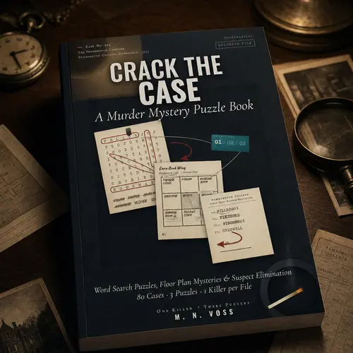 Crack the Case Murder Mystery Puzzle Book - Word Search, Floor Plan Mysteries, Suspect Elimination, 80 Cases, 3 Challenges, 1 Killer per File, Full Solutions Back, Progressive Difficulty