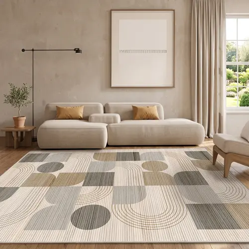 【Back to School】MUGORN Minimalist Abstract Geometric Rug , Non-slip Rubber Backing, Machinewash Easy Low Pile, High Traffic, Pet-Friendly, Indoor Living Room Decor, Unisex Household Textile Carpet, Traditional