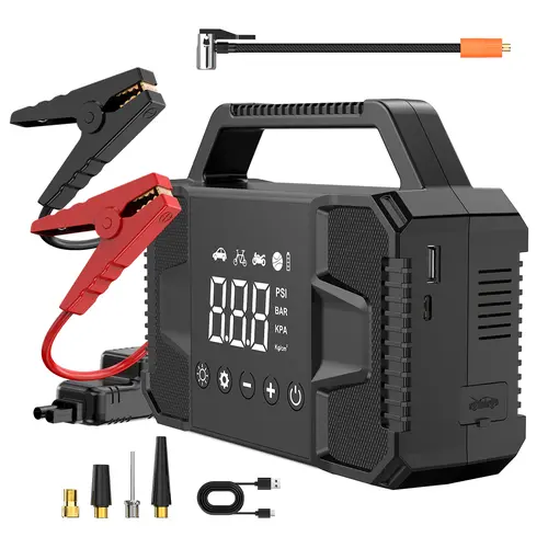 【KAPEEZI】2026 Compact Automotive All-Weather Emergency Kit - 4000A 12V Jump Starter, 150 PSI Tire Inflator, 15000mAh Power Bank, LED Light - Reliable at -20°F (-29°C) for Cars, SUVs - Auto Accessories, Car Tools, Tools and Gadgets