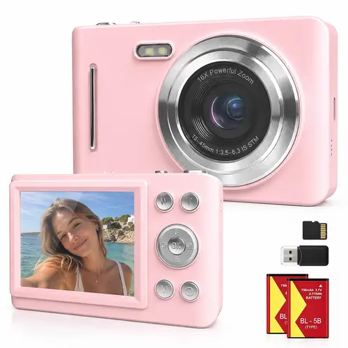 Portable Digital Camera with Dual Batteries, 2.8-Inch Screen, Ideal for Family and Travel, Compact Camera, Vintage Style, Auto Focus, Hybrid Image Stabilization