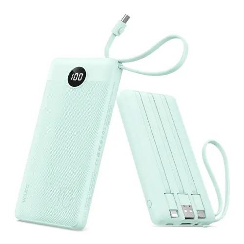 VRURC 10000mAh High-Powered Portable Power Bank, 22.5W Fast Chargeable Mobile Charger with 4 Built-In Cables, LED Display Slim Accessory for Smartphone Travel, Portable Charger, High-Powered Portable Power Banks,back to school,back to school haul