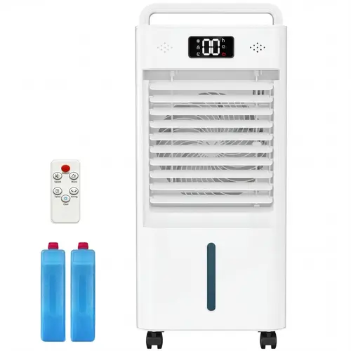 Garvee Portable 3-in-1 Evaporative Air Cooler – 10L Water Cooling Fan with Remote & Touch, 6 Speeds, 3 Modes, 12H Timer, 2.6 Gal Tank, 4 Ice Packs, Casters, Quiet Windowless AC, US Plug 120V – White