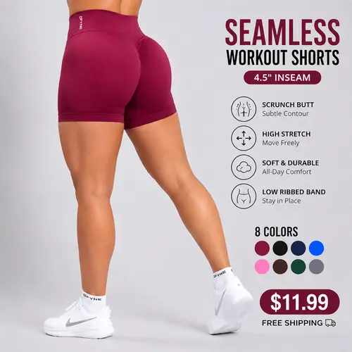 Women's Seamless Workout Shorts 4.5" High Stretch Scrunch Butt Gym Shorts Clearance Deal