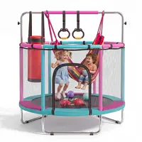 FUNSEEK 55" Kids Trampoline with Enclosure, Indoor & Outdoor Toddler Trampoline with Basketball Hoop, Adjustable Gymnastics Bar & Toys, Easy Assembly, Active Play for Boys & Girls, 132 LBS Capacity