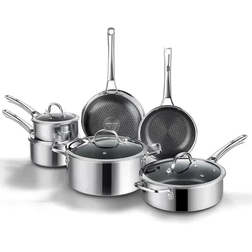 DFYD Exclusive SNOWCLAD 10-Pcs & 14-Pcs Hybrid Cookware Set with Lids – Nonstick Stainless Steel Pots and Pans Set, Dishwasher Safe, Induction Ready, Non-Toxic & PFOA Free #SummerWins