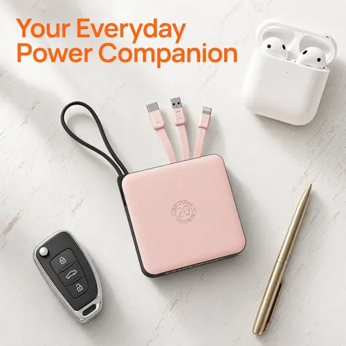 VRURC 10000mAh Portable Charger with Cable, 22.5W Fast Charge USB-C & USB-A Mini Lithium Power Bank, High Capacity External Battery with LED Display for iPhone, Huawei Smartphone Accessories, Edc Gear