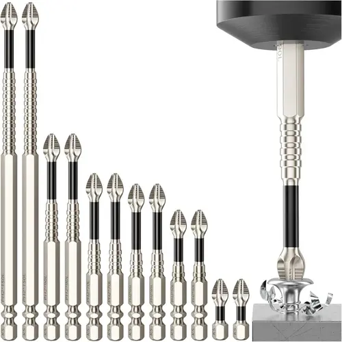 【FathersDayGift】PH2 Magnetic Screwdriver Bit Set - 9 PieceK5 Impact-Resistant  S2 Steel Bits , Non-Slip Electric Screwdriver Bit 1/4" Hex, 25-150mm