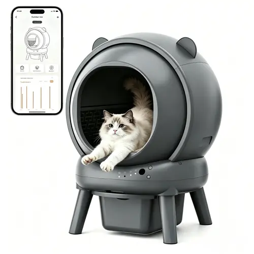 Compact Smart Self-Cleaning Automatic Cat Litter Box Enclosure - Smart Litter Boxes, Sealed Odor Control, App Health Habit Tracking, Multi Safety Sensors, Offline Manual Use, Hassle-Free Upkeep, Quiet Motor,Gentle Kitty Protection#backtoschool#sohochic, A