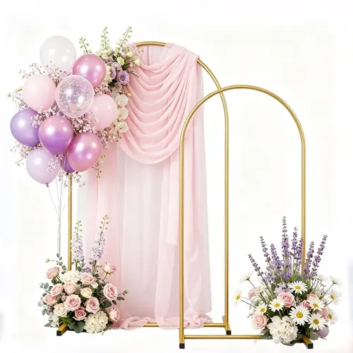 Heavy Duty Rust-Proof Gold Metal Balloon Arch Stand Set with Presslock Tubes - 2 Pcs (2.6ft-7.2ft) or 3 Pcs (2.6ft-3.3ft-7.2ft), Flower-Friendly Indoor/Outdoor Photo Booth Backdrop, Wedding Background Party Decor,home decor