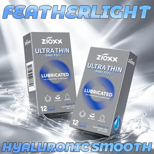 Zioxx Ultra Thin Bare Feel Condoms 12-Count, Premium Water-Based Lubricated Skin-Friendly Latex Condoms for Maximum Sensitivity & Safety, 52mm