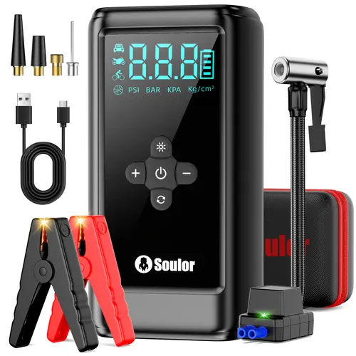 2026 All-Season Savior – 3000A Car Jump Starter with 160PSI Tire Inflator,  Power Bank & LED Light, Reliable in -20°F, Compatible with Most Cars & Trucks, For All Driving Situations