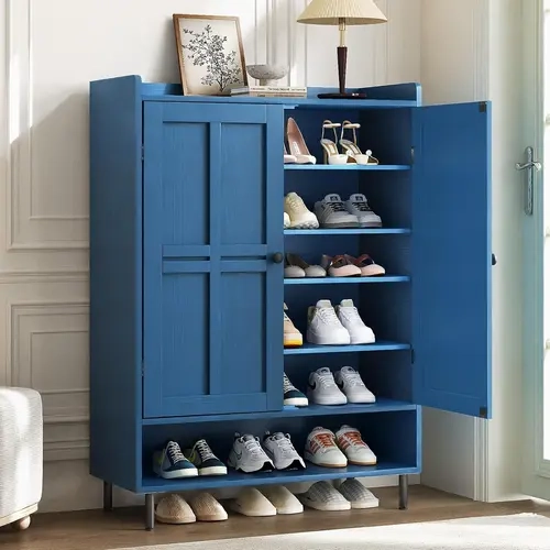 【Up to 24 Pairs & Adjustable Shelves】ONBRILL 7+1 Tier Farmhouse Shoe Storage Cabinet, 45'' Tall Modern Shoe Cabinet with Metal Legs, Shoes Rack Organizer Cabinet for Entryway, Front Door,Livingroom Bedroom Furniture,Christmas Gift【Black Friday】