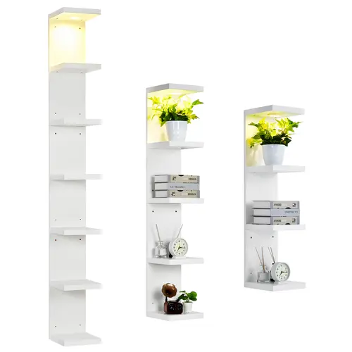 Garvee Upgraded-LED Floating Wall Shelf, Modern Style, 7-Tier, Heavy Duty, Wall Mounted, White Finish, With Remote Control, Space-Saving Storage Rack, Ideal for Retail, Living Room, Bedroom, Entryway