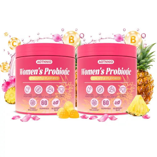Feminine Probiotics Gummies, Slippery Elm and Prebiotics &Lactobacillus Probiotic Blend for Women's pH Balance,Pineapple Gummies