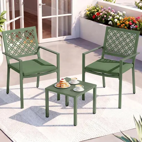 3-Piece Outdoor Bistro Set, Stackable Metal Steel Outdoor Table and Chairs, Waterproof Rustproof Patio Furniture Conversation Set for Porch Garden Balcony Backyard, Sage Green,home decor,camping essentials