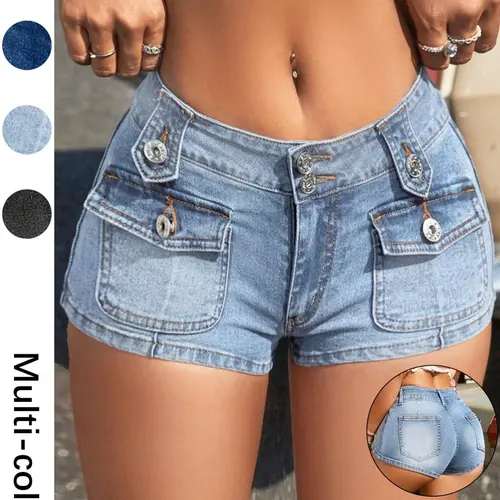 Women's American Style Punk Workwear Low Waist Jeans Ultra-Short Pants, Perfect for Street, Vacation, Party, Daily Wear