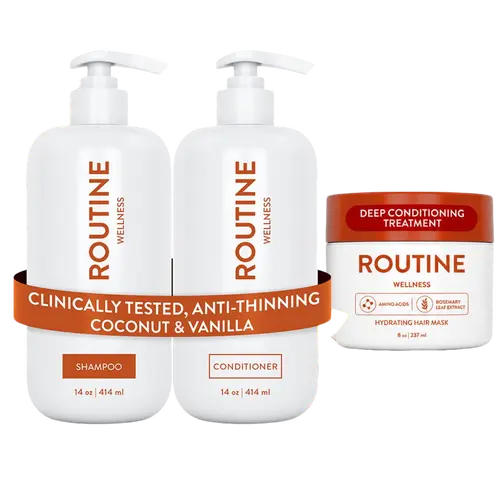 Routine Wellness Hair Growth & Repair Bundle – Anti-Thinning Biotin Shampoo & Conditioner Set + Deep Conditioning Hair Mask for Hair Loss, Thinning Hair, Dry Damaged Hair, Volume & Shine