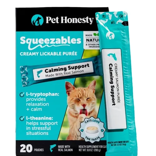 Pet Honesty Squeezables Calming Supplement Lickable Purees for Cats wi
