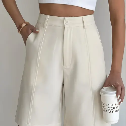 Women's Fashion Elegant Chic Minimalist Solid Color Casual Loose Fit Shorts, Slant Pocket Design, Soft Comfortable Fabric, Versatile for Daily Wear