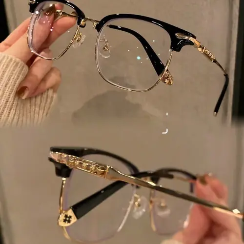 Vintage Half-Frame Small Eyeglasses, Casual Stylish 14.8cm Lightweight Metal Frame, Fashion Frames, Unisex Plano Eyewear, Perfect for Commuting and Daily Wear