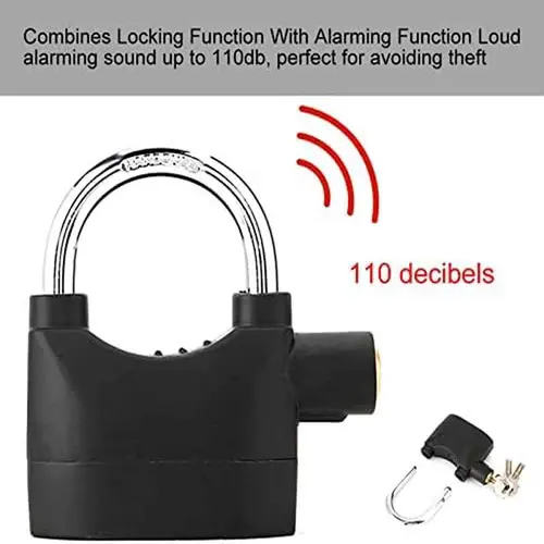 Alarm Hanging Lock, 110db Outdoor Stainless Steel Door Alarm Lock, Includes 3 Keys, High Security for Garage Fence Storage Units, Alarm Padlock