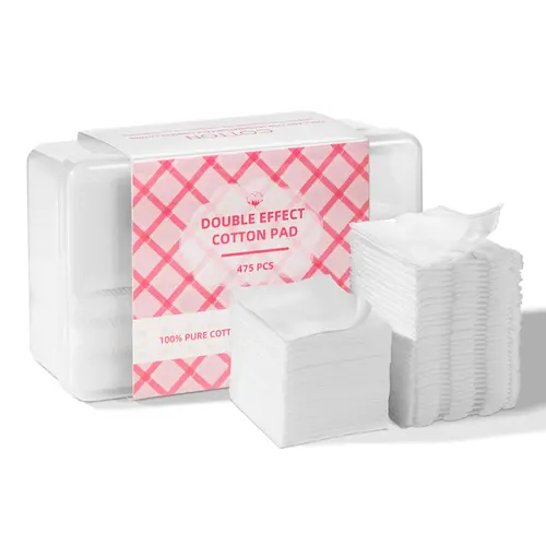 icotle 475 Pcs Square Makeup Cotton Pads, 100% Cotton, Soft, Lint-Free for Removing Makeup, Water-Saving Double-Sided Design, 75 Thick and 400 Ultra-Thin for Daily Skin Care Cosmetic