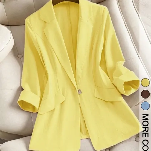 Women's Single-Button Blazer Jacket, Rolled-Hem Three-Quarter Sleeve Top, Stylish Office Wear, Comfortable for Daily Wear, Minimalist