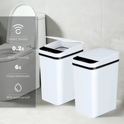 2 Pack 12L ABS Automatic Trash Bin, Touchless Motion Sensor Smart Garbage Can (23.5cm*15.5cm*30cm) for Kitchen, Bedroom, Home Household Use，Slim Waterproof Small Trash Bin（Father's Day gift）