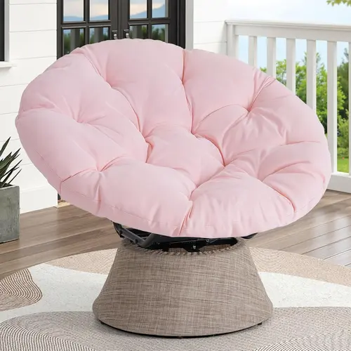 ONBRILL 2026 Upgraded 43" Classic Sturdy Papasan Chair for Adults, Swivel Spin Lounge Chair with Reinforced Steel Frame, Non-Slip Cushion Anchor, for Indoor/Outdoor Living Room, Patio, Pink