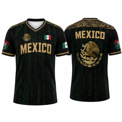 Men's Soccer Training Jersey, Mexico Football Shirt, Dark Patterned Round Neck Short Sleeve, Outdoor Activities, Casual Wear, Stylish Jersey, Soccer Uniform, Sports Top Menswear