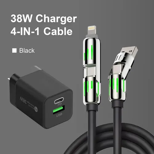 [Buy 1 Get 1 Free] 6.6ft 4-in-1 Multi USB Charging Cable with USB A,Type C,Lightning-MAX65W Fast Charging & Data Sync for iPhone16/15,iPad Pro, fast charger usb cable 4-in-1 fast Breathing Light -max 1 usb-c data 4 1 charging cable