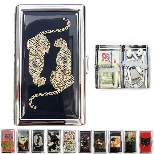 Vintage-Style Metal Wallet for Credit Cards, Easy Snap Closure Vintage Art Deco Versatile Card & Cash Case Multi-Use Hard Shell Holder