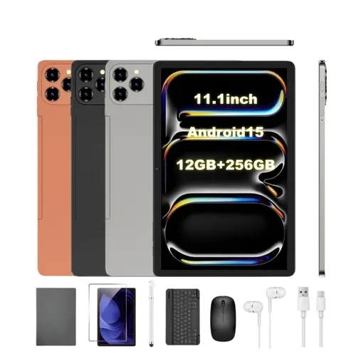 W&O 2026 New 11.1-in IPS Android 15 Tablet Bundle, 12GB RAM+256GB ROM, 7-in-1 Set with Keyboard, Case, Stylus, Mouse, Earbuds & Charger, WIFI6, Bluetooth 5.0, 10000mAh Battery, Ideal for Holiday Gifts