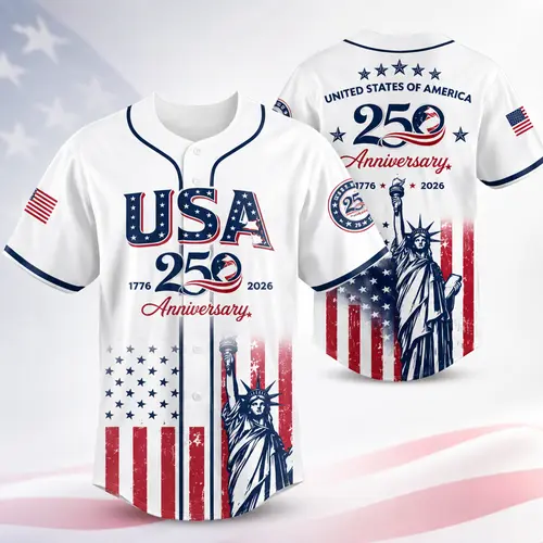 USA 250th Anniversary Baseball Jersey 1776–2026 Patriotic Independence Day 4th of July Liberty Statue Print Men Women American Flag Sports Tee Vintage Soft Cotton Oversized Relaxed Fit USA Pride Celebration Shirt