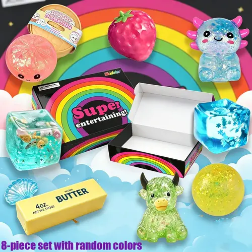 8-Piece Set Holiday Surprise, Soft Tpr Glitter Malt Candy Squishy, Sparkly Squishies, Creative Sugar Sculpture, Sugar Dumpling Squishy, Anxiety Relief, Festive Gift, Desk Decor Toy