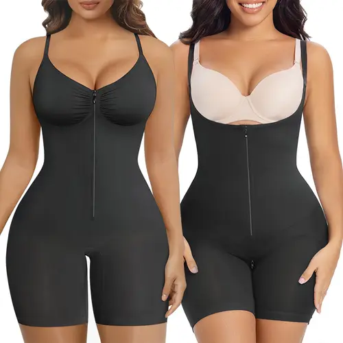 SHAPERX 2 Pack Seamless Shapewear Bodysuit for Women Breathable Compression Fabric with Tummy Control & Front Zipper for a Smooth Casual Fit