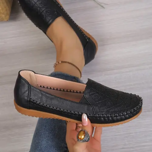 Goreyodoly Women [Wide Fit] Loafers Embroidery Design Elastic Slip On Shoes Soft Upper Comfortable Cushion Insole Lightweight Anti Slip Durable Sole Casual Daily Commuting Travel Shoes All Season Versatile Elegant Style