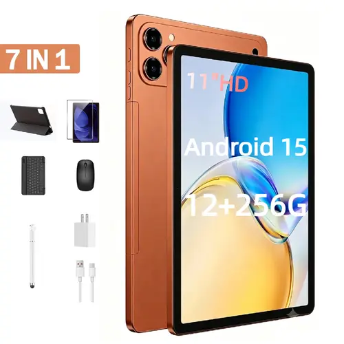 【Deals for you】W&O 11 Inch Android 15 Tablet, 12GB RAM 256GB ROM, 10000mAh Battery, 7-in-1 Tablet Bundle with Bluetooth Keyboard, Mouse, Case, Stylus, Dual Camera, Type-C Portable Affordable Tablets, Back to School Gift