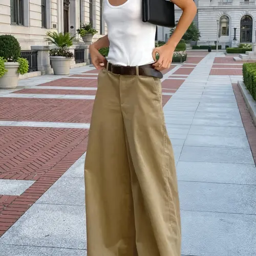 Women's Fashion Elegant Casual Office Pants, Solid Color Wide Leg, Comfortable Soft Material, 2 Pockets, No Belt, All Seasons