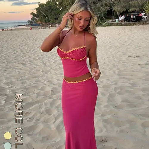 Women's Summer Fashion Solid Colorblock Cami Top and Skirt Set, Stylish Two-Piece Outfit Clothes for Casual Wear