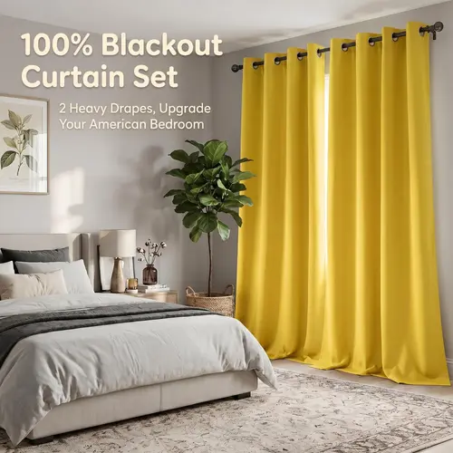 2-Piece 52x84 inch Solid Dark Curtains Blackout with Grommets, Light-Blocking UV-Protective Window Covers, Luxury Home Accessory House Decor for Living Room & Bedroom, QF222 Curtain Grommets Set