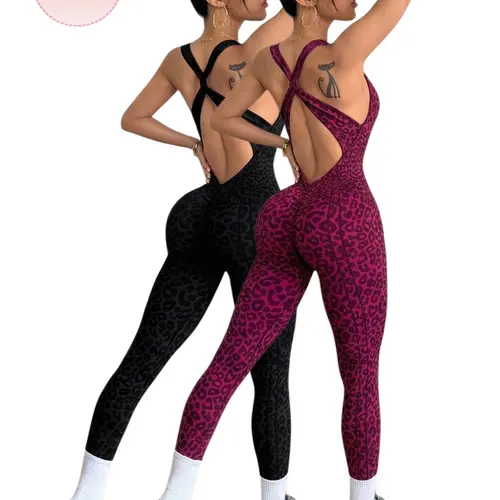 Women's Leopard Print Yoga Set, High Waist Cross Back Sports Bra & Leggings, Summer Workout, Slimming & Butt Lifting, Gym Yoga Outfits, High Elastic Activewear, Gym Workout Sportswear, Gym Clothes Workout, Gym Workout Sets, Activewear Yoga Fitness