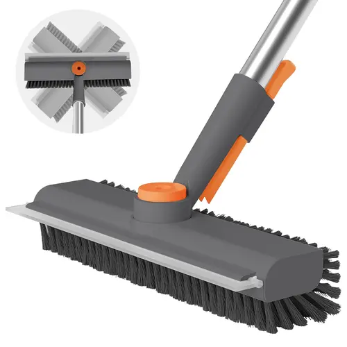 3-in-1 Heavy Duty Stiff Bristle Floor Scrub Brush with 54-in Adjustable Long Handle and Scraper, Multi-Surface Home Cleaning Tools for Housekeeping (Shower, Bathroom, Patio)