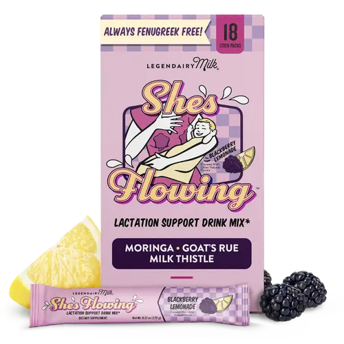 She’s Flowing - Lactation Support Drink Mix -  Legendairy Milk – Milk Boosting - Moringa - Goat’s Rue - Milk Thistle – 18 Stick Packs