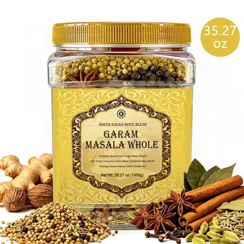 Authentic Whole Garam Masala Cooking Seasoning Blend - 35.27 oz (1000g) Bulk Pantry Mix, 12-spice Aroma Herbs Spices Seasonings, Sugar-free No-Additives All-Purpose Curry-ready Base for Biryani & Pilaf, Indian Meat Dishes
