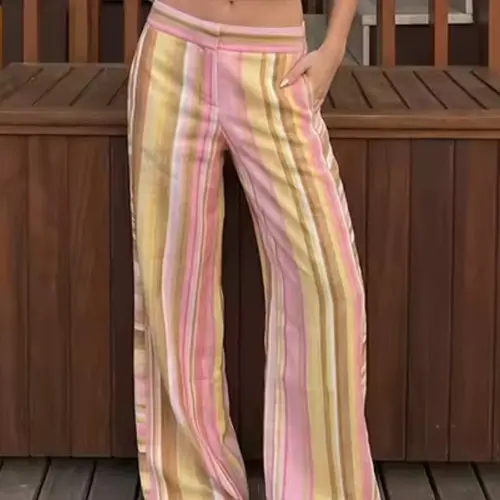 Bohemian Wide Leg Mid Waist Lightweight Pants for Women, Casual Striped Baggy Pants for Beach, Resort and Music Festival, Streetwear, Boho Fashion Trousers, Boho Festival Trousers