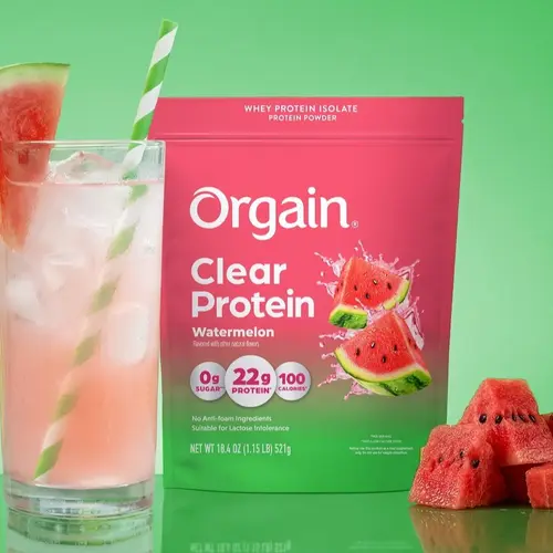 Orgain Clear Whey Protein Powder Watermelon | 22g Protein Per Serving | 0g Added Sugar | Whey Protein Isolate | Refreshing Fruit Flavor | 18 Servings